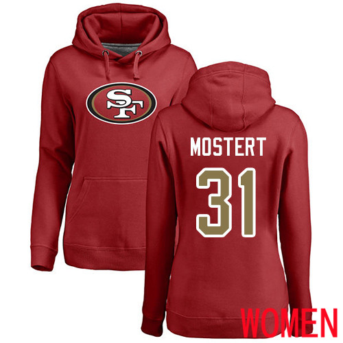 San Francisco 49ers Red Women Raheem Mostert Name and Number Logo #31 Pullover